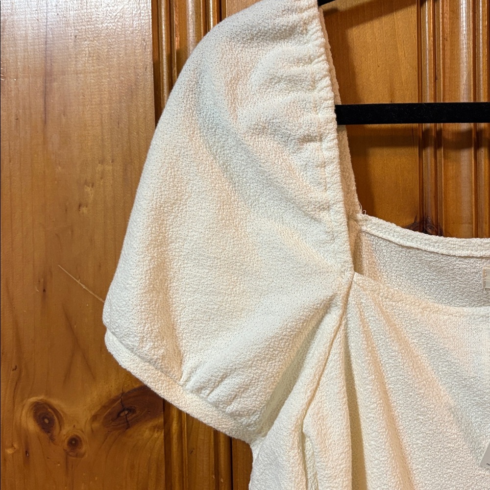 Madewell Jacquard Square-Neck Puff-Sleeve Top - Cream - Size Large - Picture 9 of 11